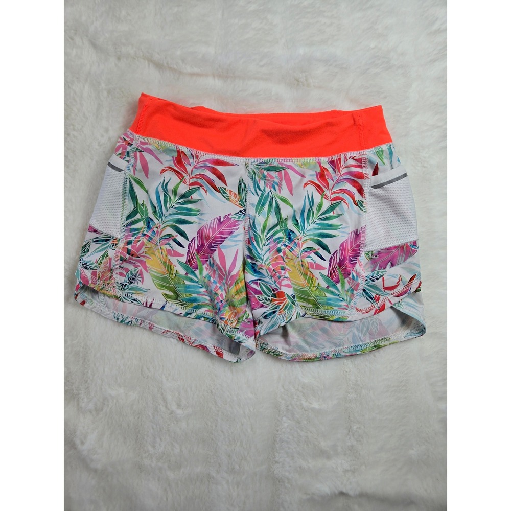 Athleta Girl Tropical Palm Print Running Shorts Neon Orange L 12